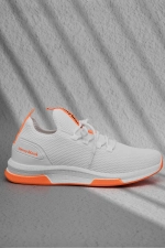 Men Women White and Orange Breathable Lightweight Mesh Running Sneakers Photograph-3